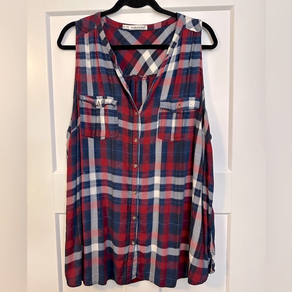 Maurices Red, White and Blue Button Down Tank - 3x